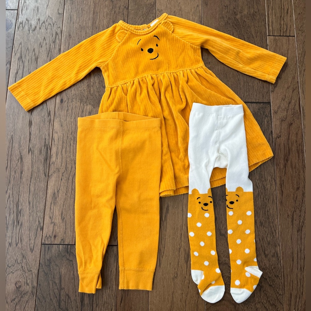 Hanna Andersson Winnie the Pooh Mustard Yellow Dress with Leggings - size 2T